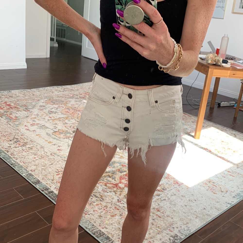 A&F white distressed shorts